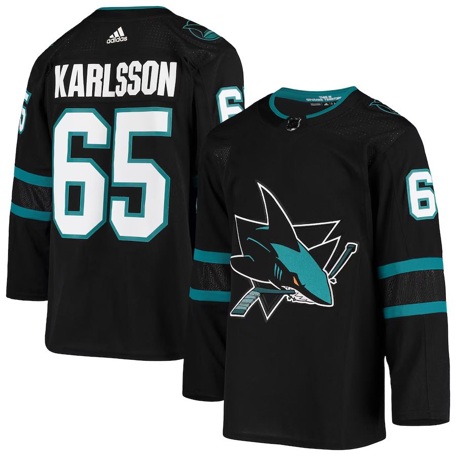 Men San Jose Sharks #65 Erik Karlsson adidas Black Team Alternate Authentic NHL Jersey->san jose sharks->NHL Jersey